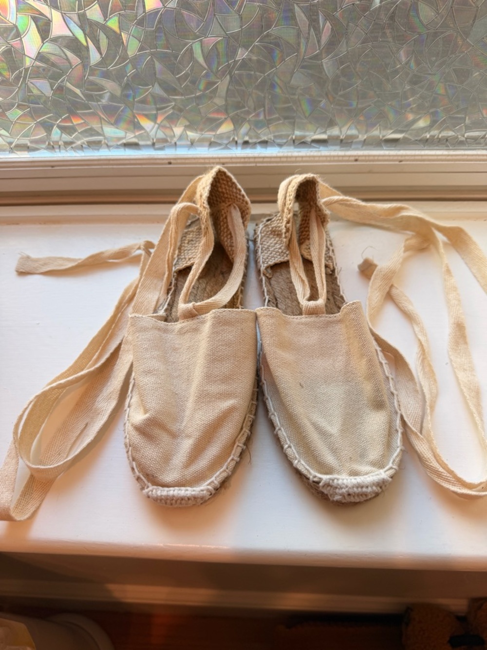 Women's Canvas Espadrille Tie-Up Flats in Natural